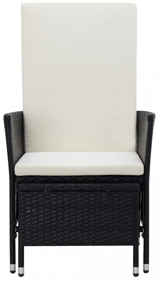 3 részes fekete polyrattan kerti bútorszett párnákkal