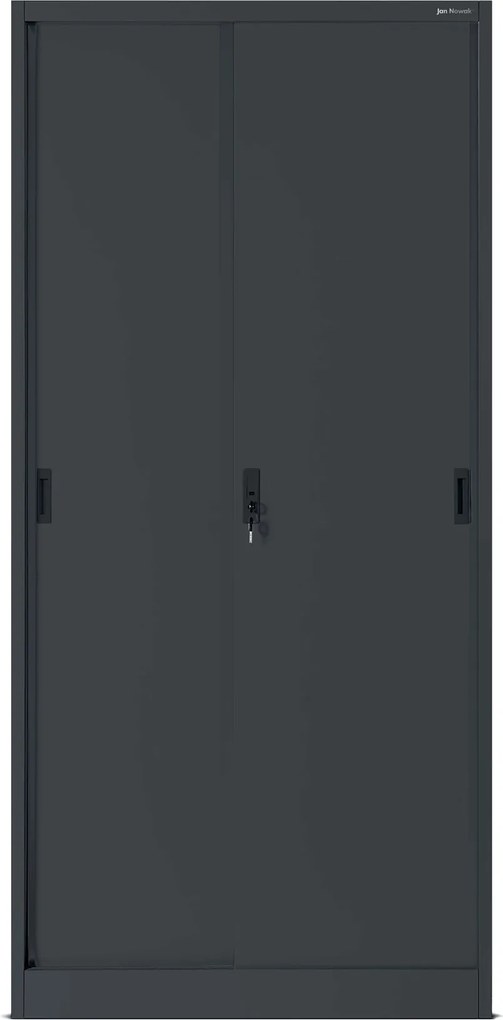 Antracit, tolóajtós fém irodai szekrény, 900x1850x400 mm: KUBA