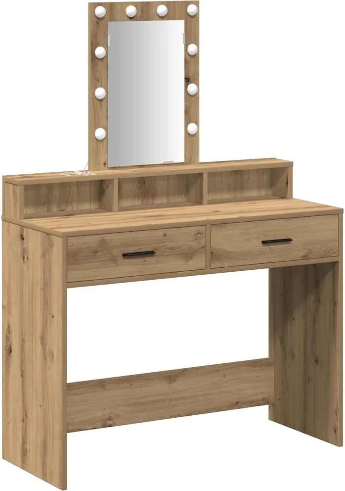 vidaXL Öltözködőasztal tükör lámpákkal Barna 100 x 41 x 140 cm Faanyag