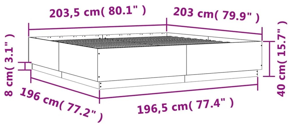 betonszürke szerelt fa ágykeret 200 x 200 cm