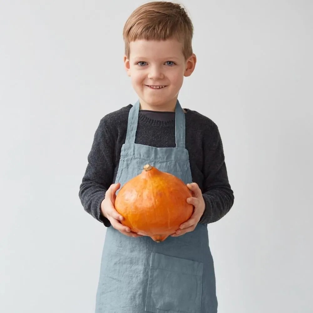 Regular kék gyerek len kötény, 67 x 57 cm - Linen Tales