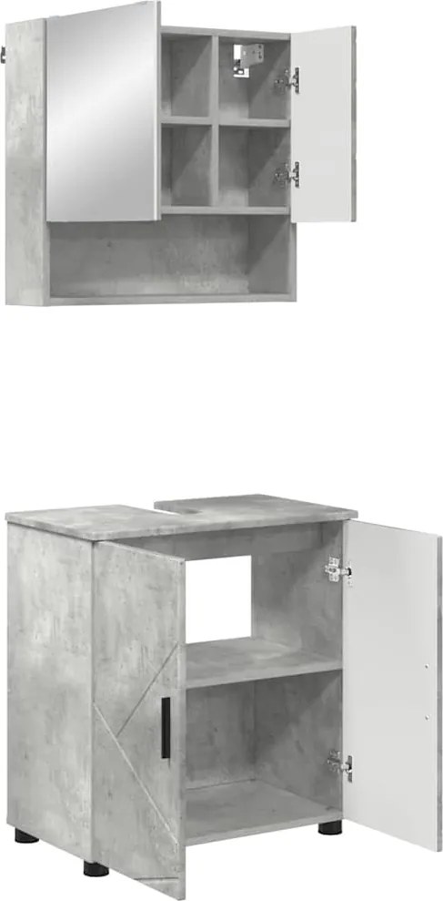 vidaXL Fürdőszoba bútor szett ajtóval 2 pcs Beton Szürke Faanyag & Fém