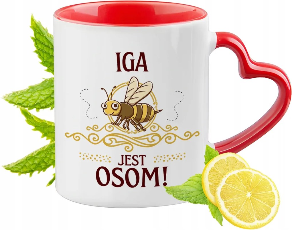 Igi Piros Bögre Szív Alakú Füllel Ajándék Nyomtatott