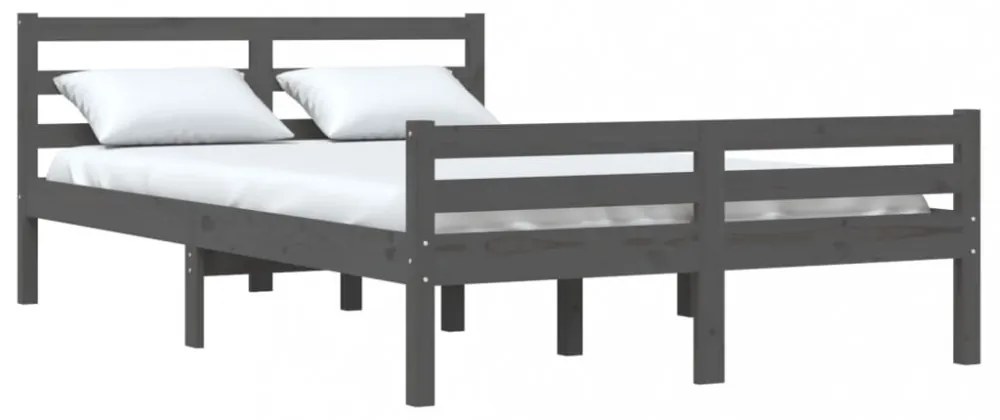 King Size szürke tömör fa ágykeret 150 x 200 cm
