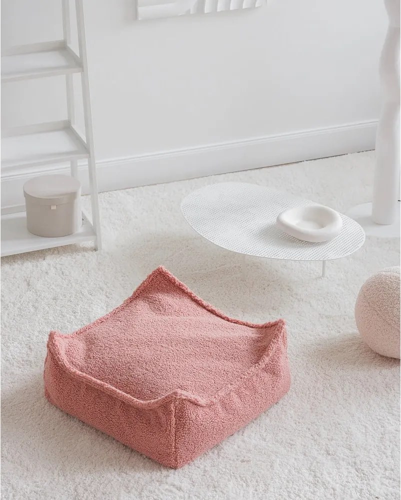 Rózsaszín buklé gyerek babzsákfotel Square – Wigiwama