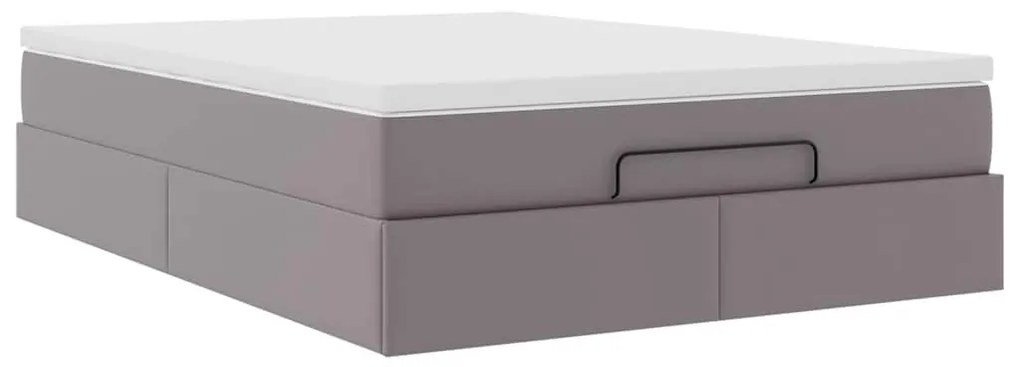 Ottomán ágykeret matraccal Szürke 140x190cm műbőrrel