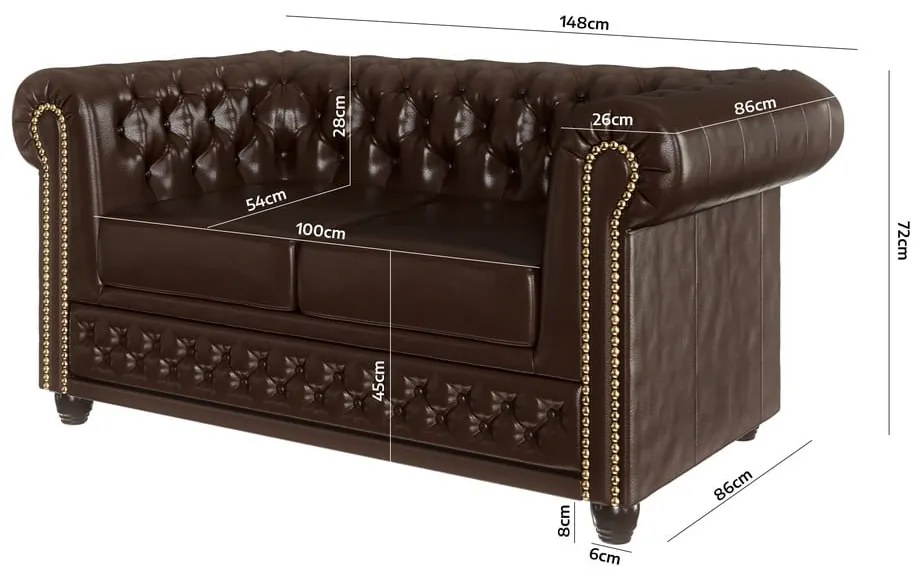 Sötétbarna bőrutánzat kinyitható kanapé 148 cm York – Ropez