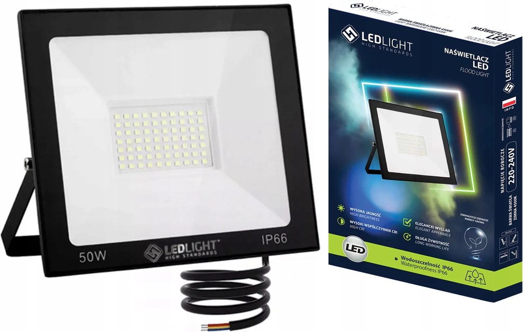 Halogén Led 50W Slim Kültéri Fényvető IP66 Munkavédelmi hideg fehér