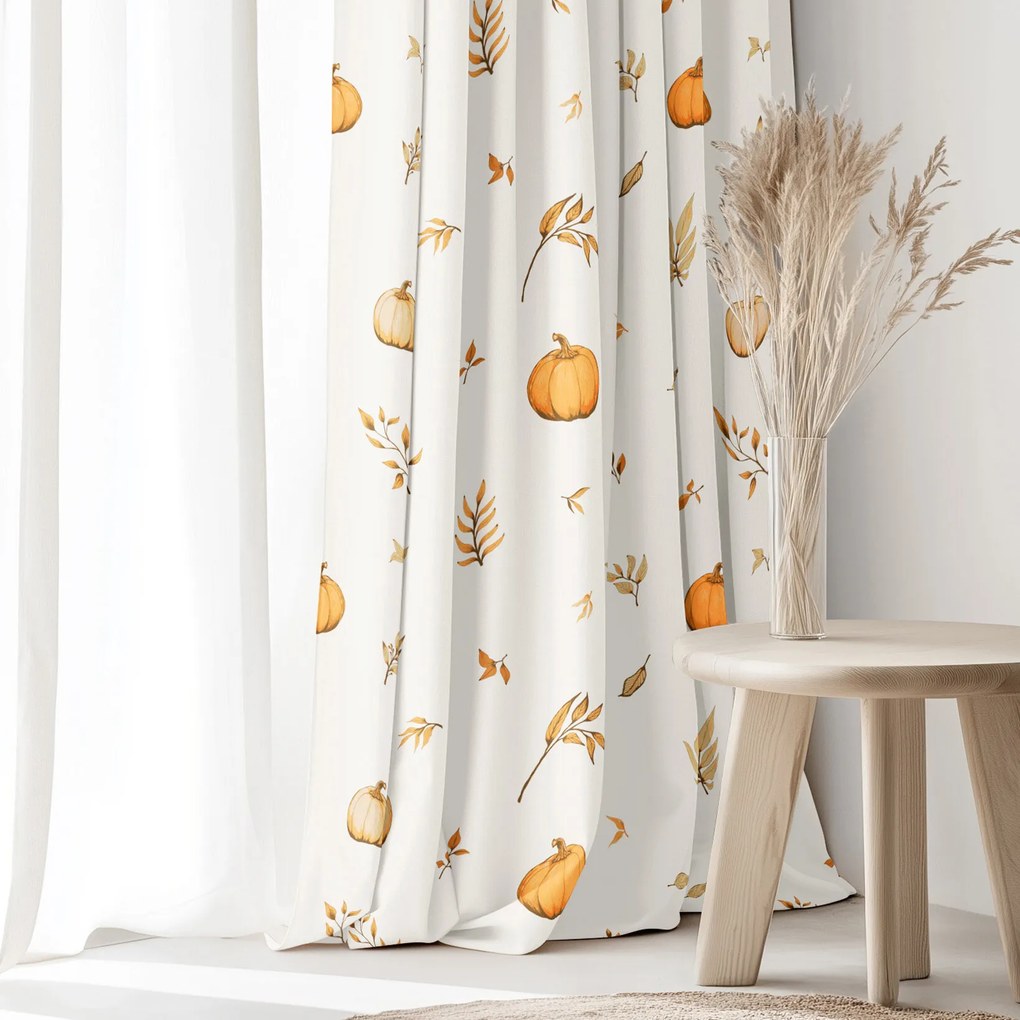 Goldea pamut drapéria - őszi tökök és levelek 280x150 cm