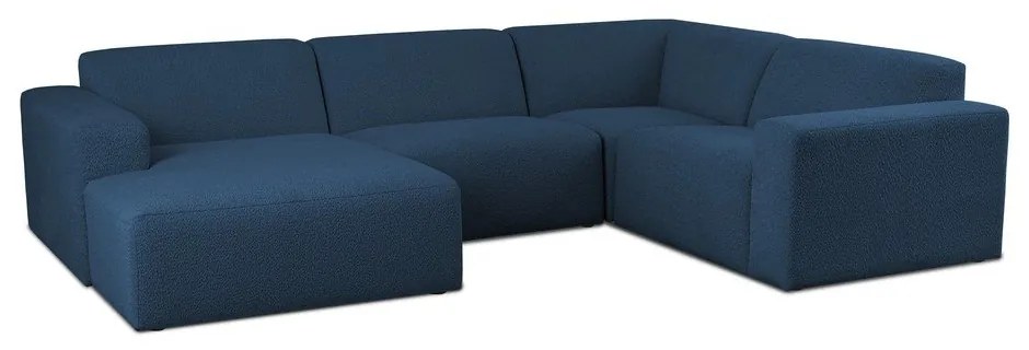Sötétkék buklé sarokkanapé (U alakú) Roxy – Scandic