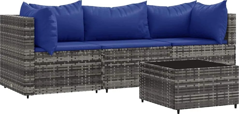 vidaXL 4 részes szürke polyrattan kerti ülőgarnitúra párnákkal
