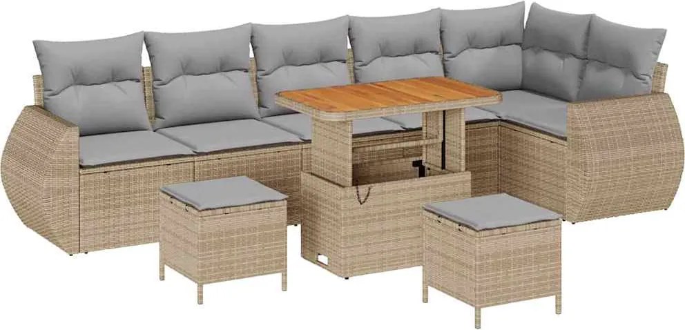 vidaXL Kerti Kanapé Szett 9 pcs Bézs polirattan