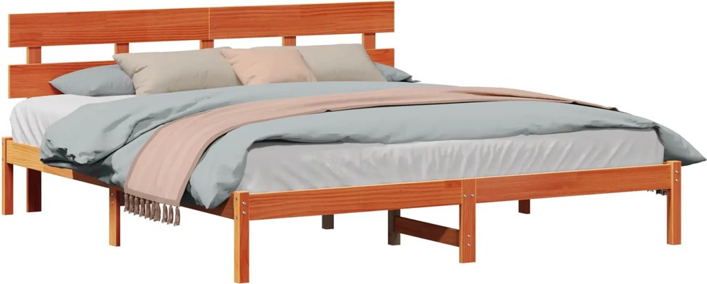 vidaXL Ágykeret fejtámlával Barna 200 x 200 cm Tömör fenyőfa