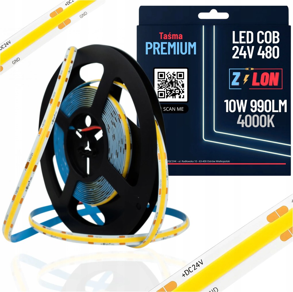 Led szalag neon Cob 24V 480 dióda vonal 4000k semleges fehér 8mm 11W/m 1M