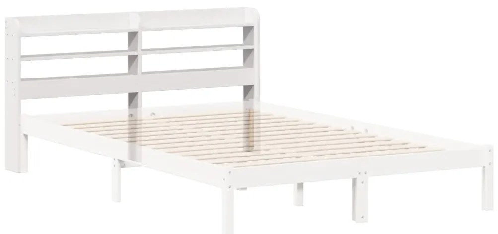 fehér tömör fenyőfa fejtámla polcokkal 140 cm