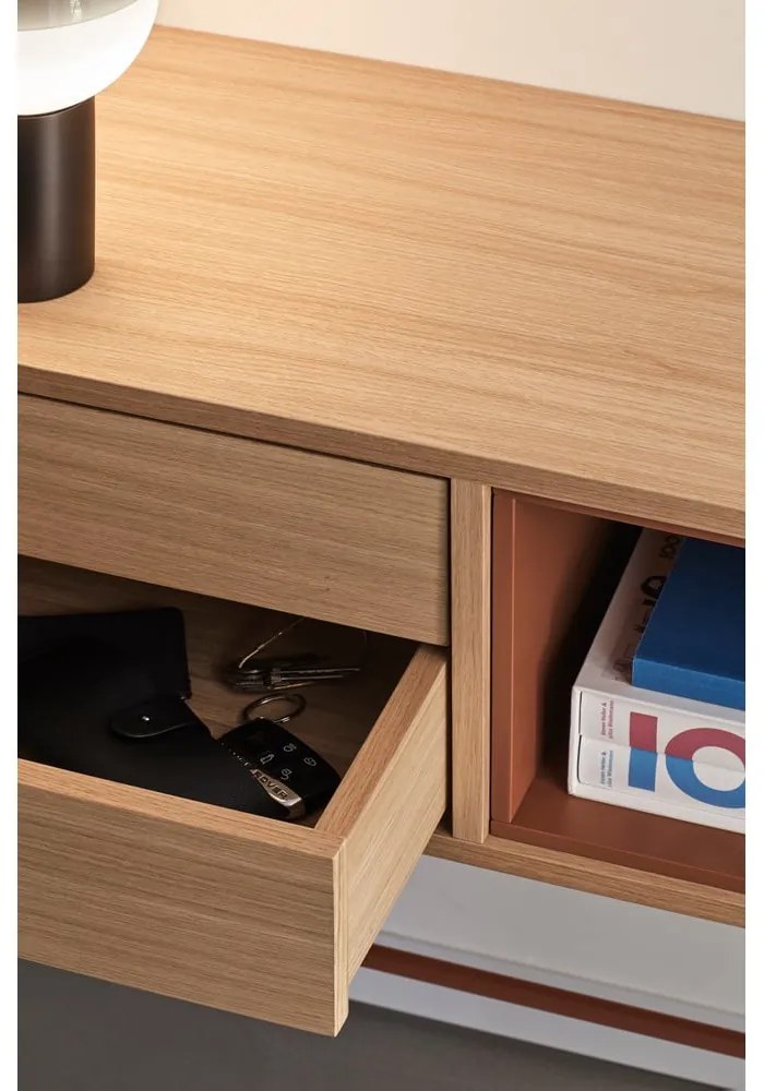 Yoko téglavörös konzolasztal tölgyfa dekorral - Teulat