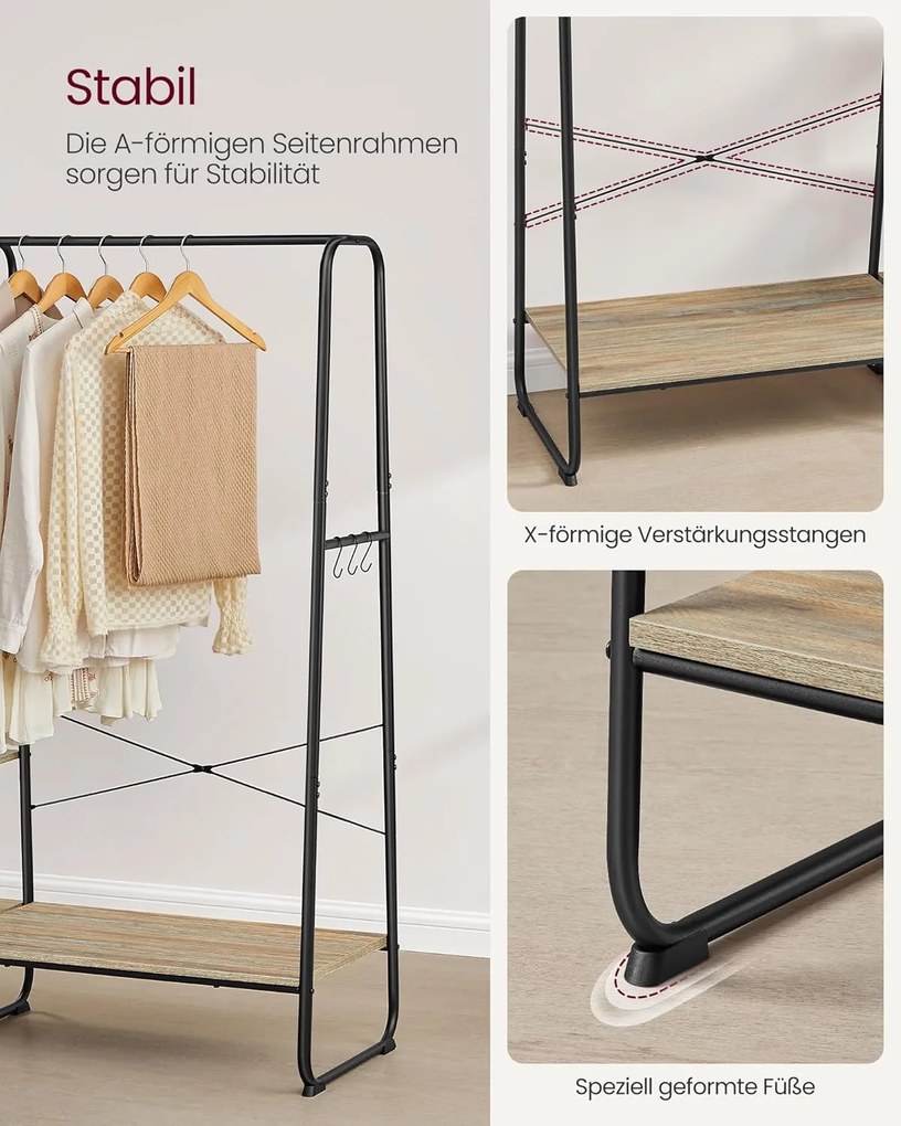 VASAGLE ruhatartó állvány, 45 × 120 × 160 cm, türkizbarna-fekete
