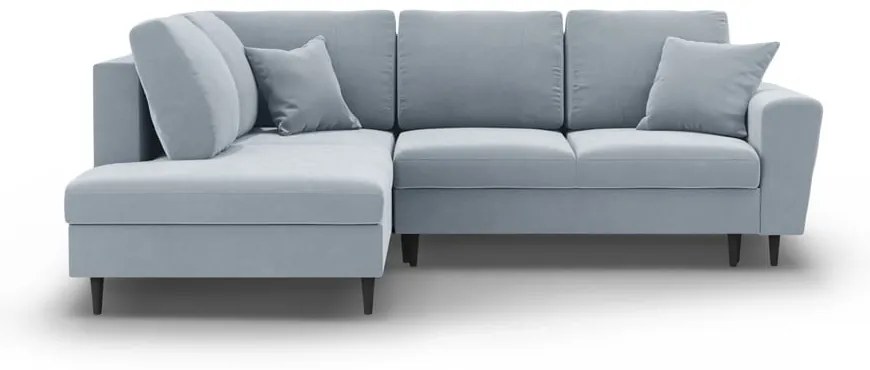 Világoskék bársony kinyitható tárolóhelyes sarokkanapé (bal oldali-L alakú) Kyoto – Cosmopolitan Design