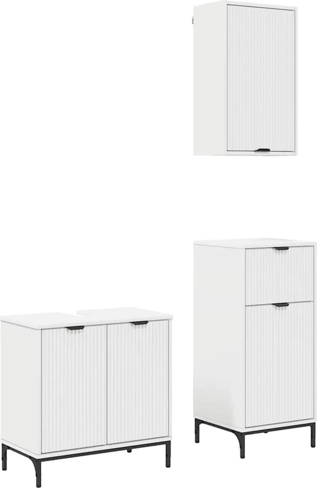 vidaXL Fürdőszoba bútor szett fiókkal 3 pcs Fehér Mérnöki fa és fém
