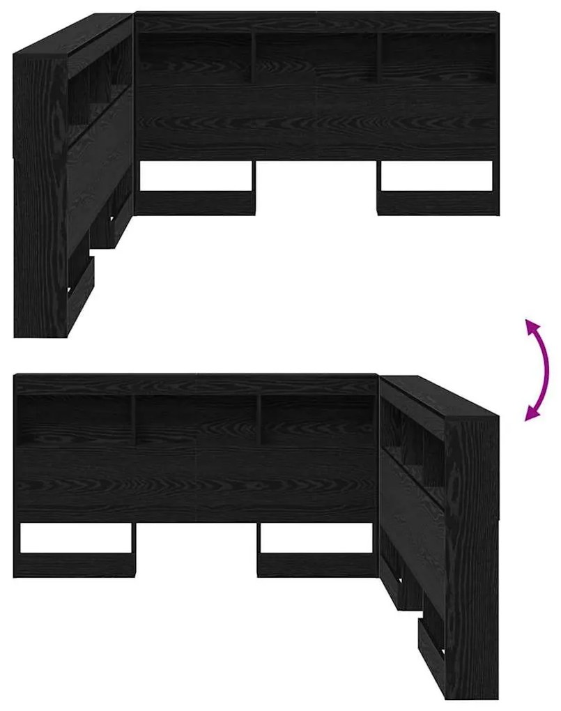 Tároló fejtámla polcokkal tárolóval Musta tammi 160 cm Faanyag