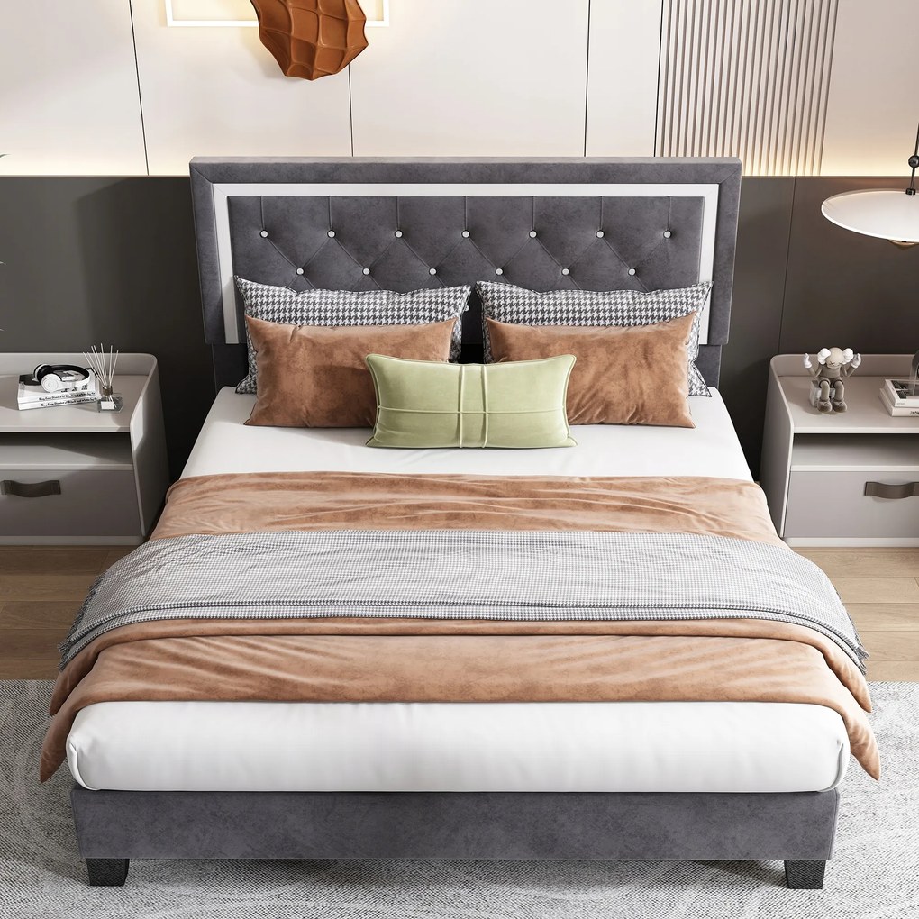 Kárpitozott franciaágy 140*200 bársony, szürke