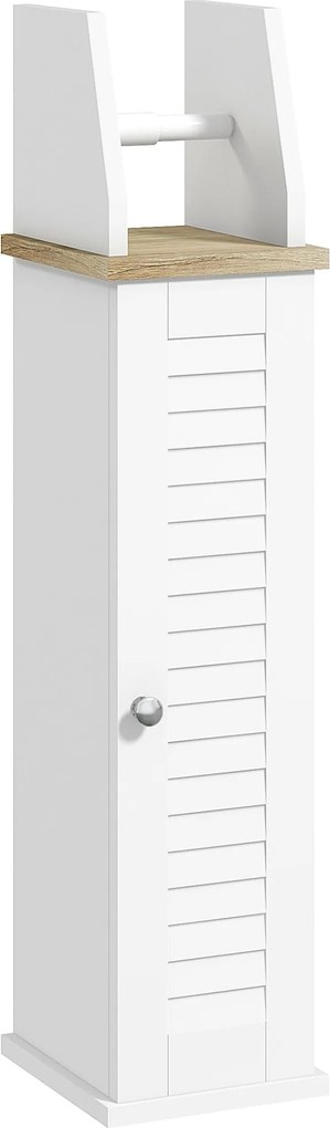 kleankin Modern Fürdőszobai Szekrény Segédoszlop Fürdőszoba Padló Szekrény Állítható Polcokkal és WC Papír Tartóval 18x20x80 cm Fehér | Aosom