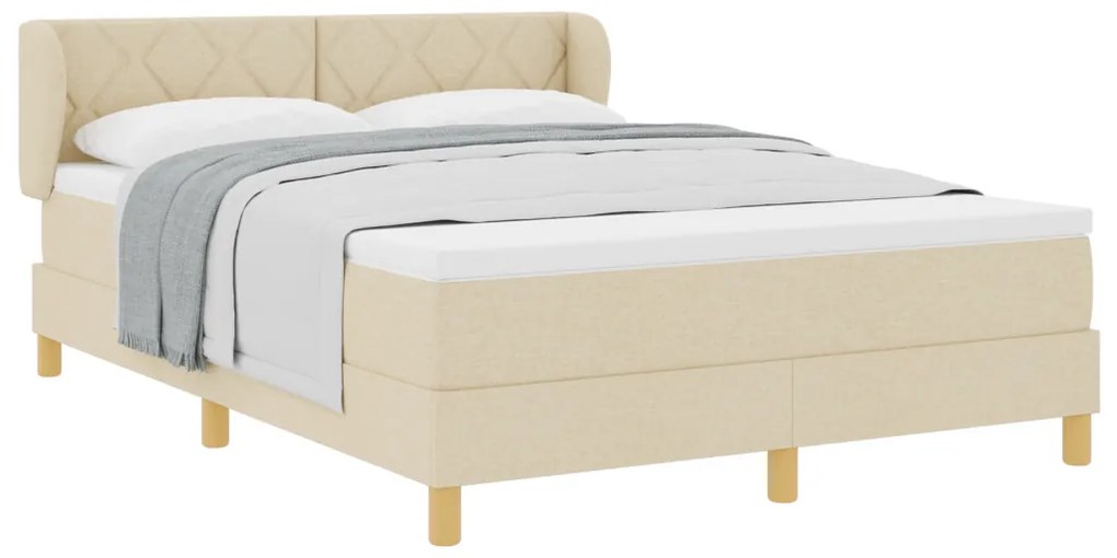 Boxspring Ágy Matrac Felszereléssel - Krém, 140x190 cm, Szövet