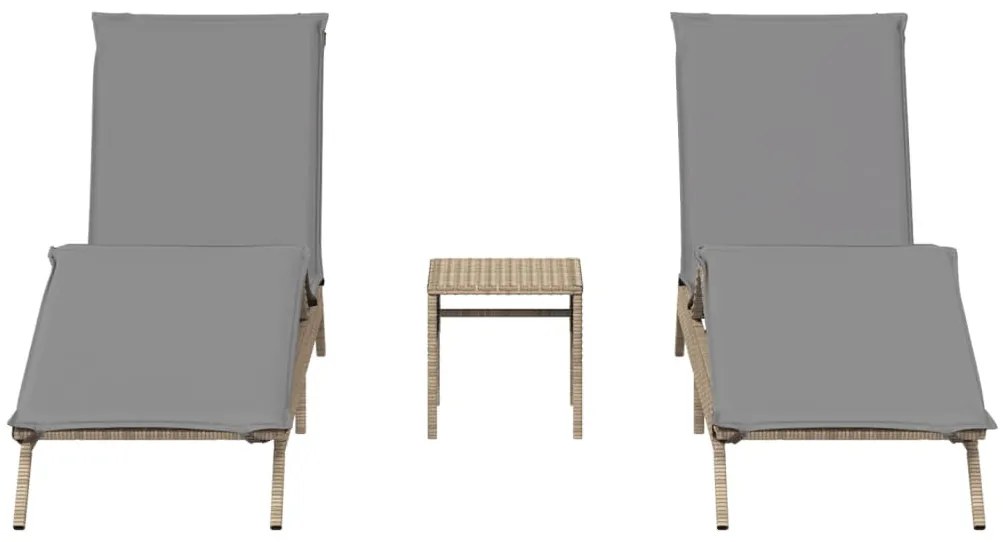 2 db bézs polyrattan napozóágy asztallal