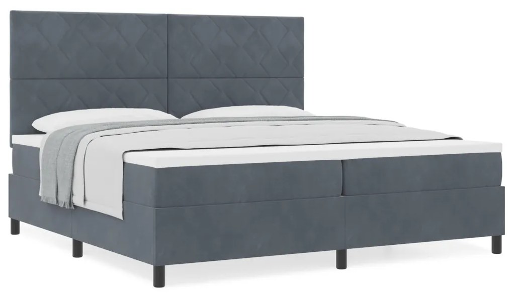 Boxspring Ágy Matraccal Sötétszürke 200x200 cm Bársony