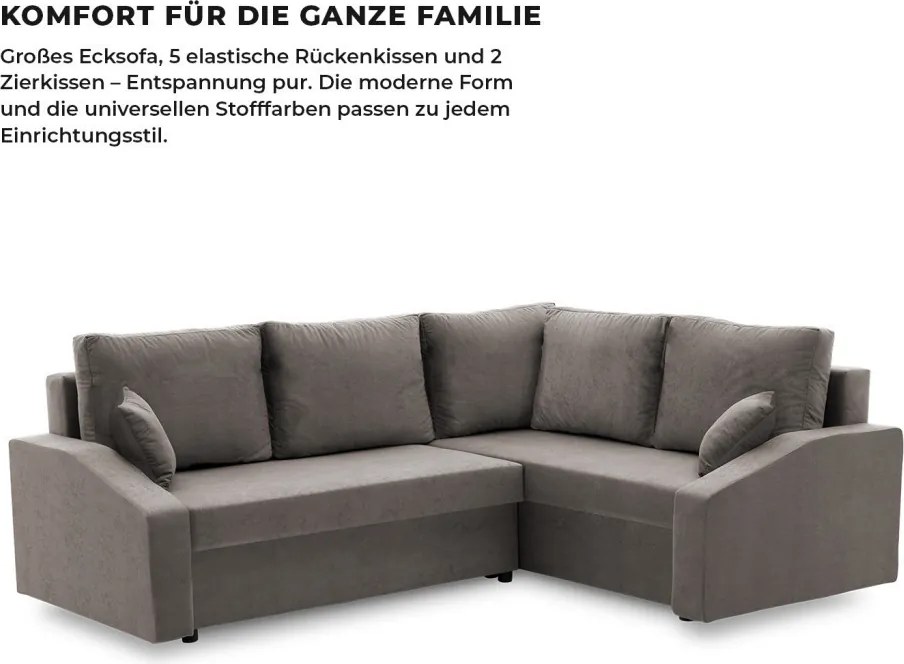 Grande Plus sarokkanapé, jobboldali, szövet anyag, szürke