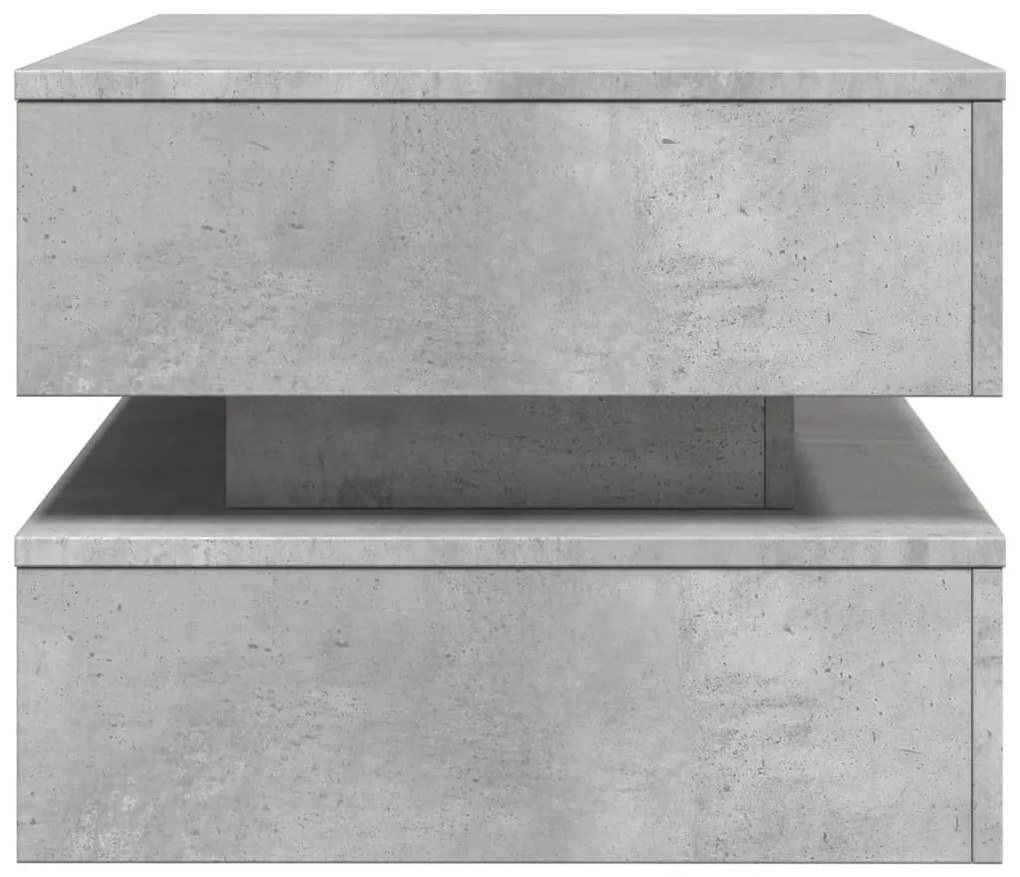 betonszürke dohányzóasztal LED-lámpákkal 90x50x40 cm