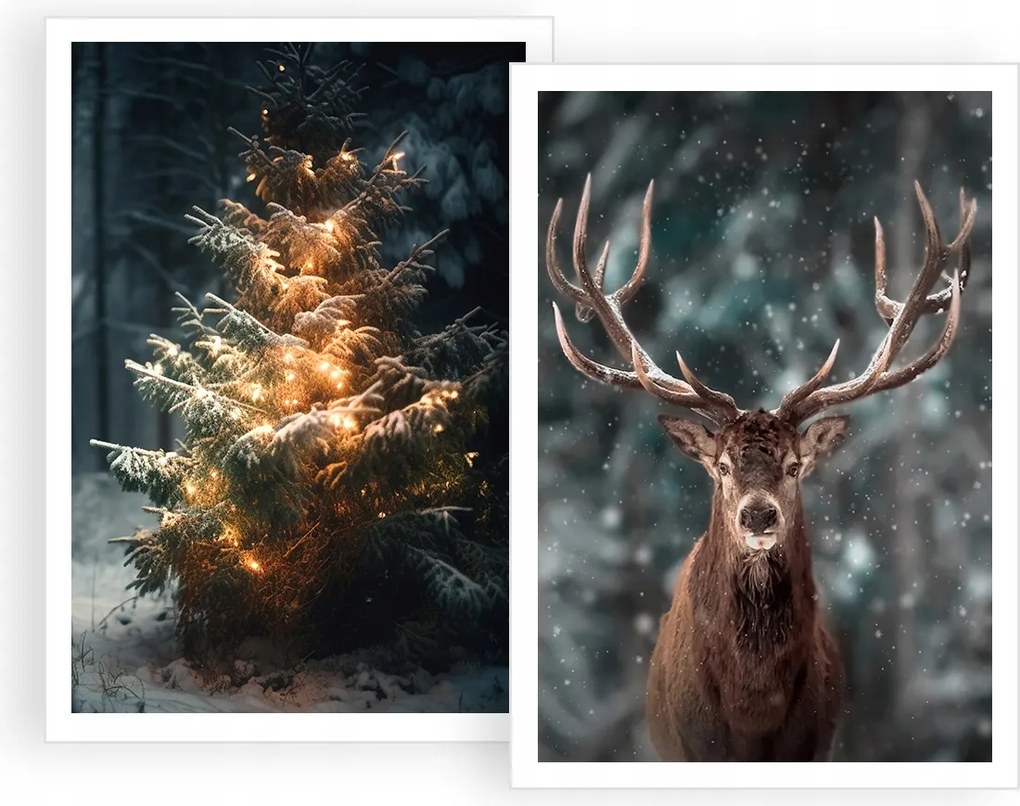 2 db-os kép szett 50x70 Téli Poszter Karácsonyi Tél Szarvas P2330
