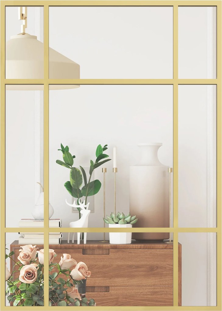 HOMCOM téglalap alakú falitükör, 70 x 50 cm — ablakhatású fémkeret, dekoratív, arany | Aosom