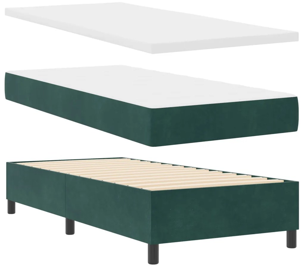 Boxspring Ágy Mattal & LED Sötét Zöld 90x200 cm Bársony