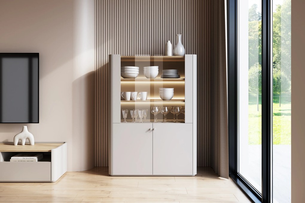 Elivo vitrines szekrény 100 cm kétajtós - kasmír / olajozott tölgy