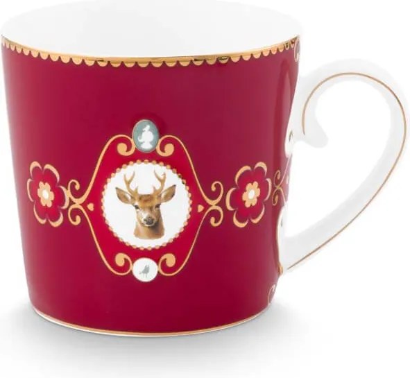 Love Birds Medallion Deer Dark Red Pip Studio bögre, 190 ml