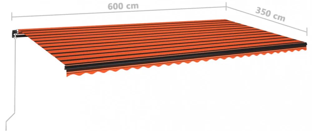 narancs és barna kézzel kihúzható LED-es napellenző 600x350 cm