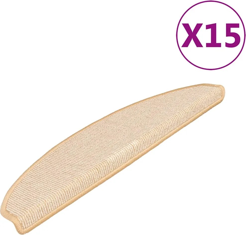 vidaXL 15 db krémszínű, félkör alakú lépcsőszőnyegek, nagy méretben, 65 x 21 x 4 cm