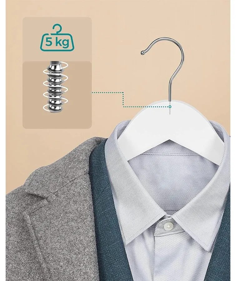 Faakasztók, 10 db -os csúszásmentes vállfák, fehér