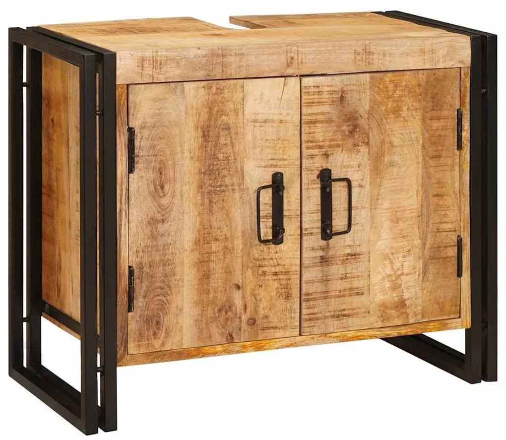 Fürdőszobai mosdószekrény 71 x 33 x 58 cm Tömör mangófa és vas