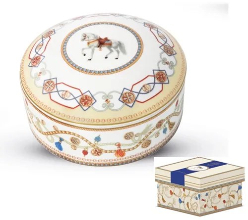 Porcelán ékszertartó díszdobozban lovas mintával Cheval