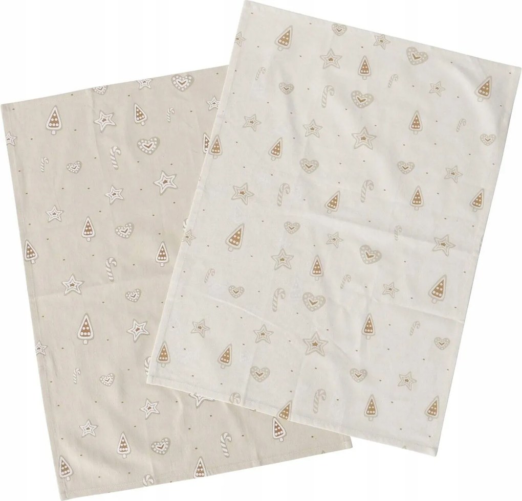 Konyhai Törlőkendő Karácsonyi Motívummal Pamut Bézs 50 x 70 2 db