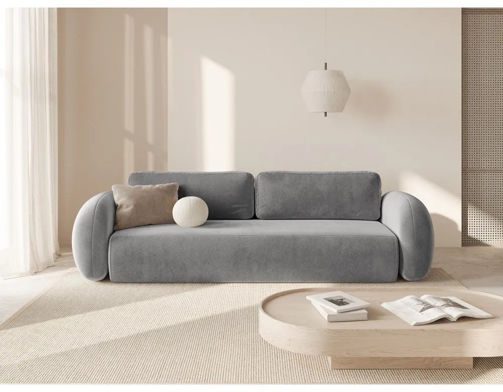 Sötétszürke bársony kinyitható-tárolóhelyes kanapé 262 cm Tonale – Cosmopolitan Design