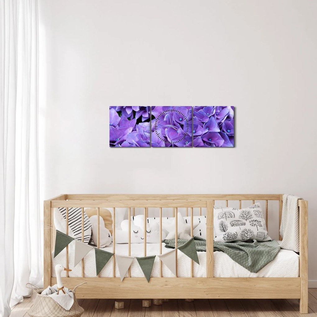 Lila virágok képe (órával) (90x30 cm)