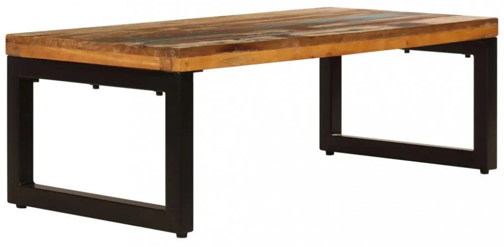 tömör újrahasznosított fa és acél dohányzóasztal 100x50x35 cm