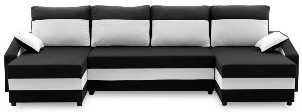 Sparta sarokkanapé, 1 ágyneműtartóval, szövet anyag, univerzális oldal, hab töltet, fekete - fehér