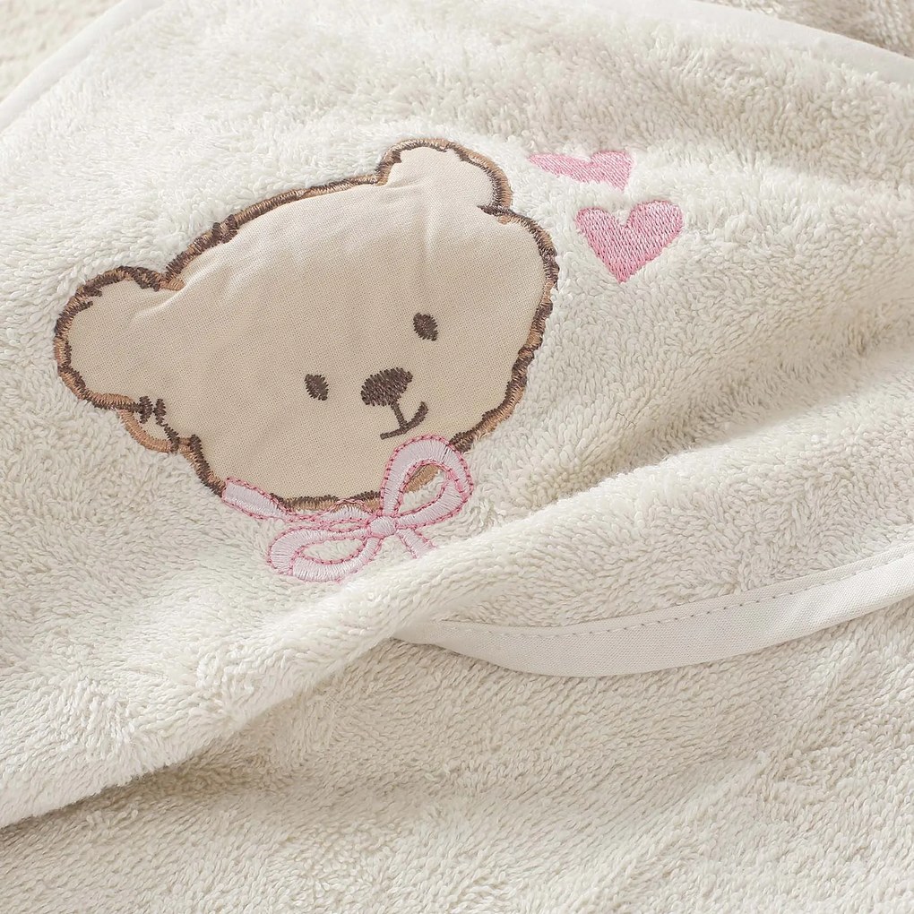 Goldea gyermek frottír fördőlepedő csuklyás - mackó bézsen 100 x 100 cm