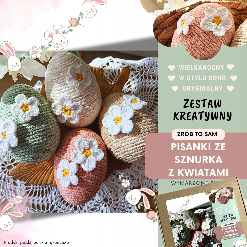 Húsvéti húsvéti tojások zsinórból virágokkal Diy kreatív készlet, lengyel