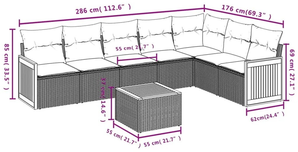 8 részes szürke polyrattan kerti ülőgarnitúra párnákkal