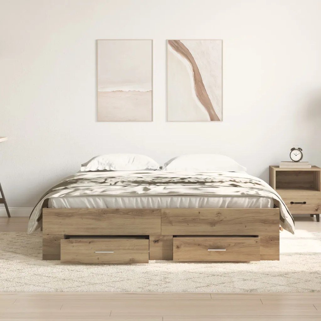 Fiókos Ágykeret Mesteri tölgy Mérnökfa 140 x 190 cm Ágykeret